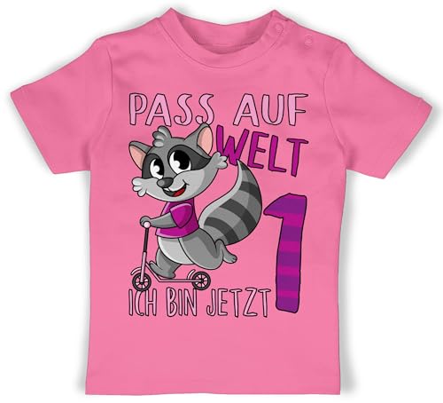 Baby T-Shirt Mädchen Jungen - 1. Geburtstag - Pass auf Welt ich Bin jetzt eins - rosa - 12/18 Monate - Pink - geburtstagsshirt 1 Jahre 1st Shirts 1.Geburtstag Outfit 1jahriger Tshirts von Shirtracer