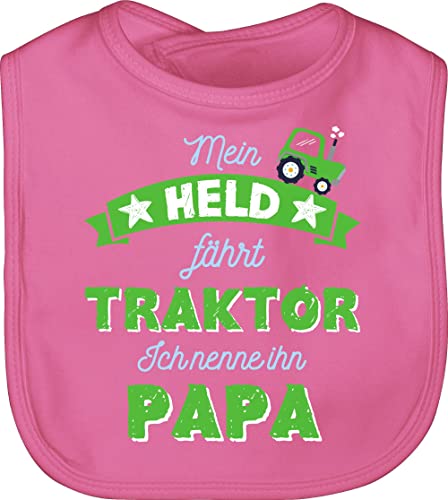 Baby Lätzchen - Mein Held fährt Traktor Papa - Unisize - Pink - vatertag trecker sabberlatz geschenk faehrt kinderlatz bester babylätzchen babylatz laetzchen latz babylätze schlabberlatz von Shirtracer