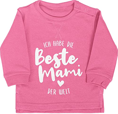 Baby Pullover Jungen Mädchen - Mama - Ich habe die beste Mami der Welt - 6/12 Monate - Pink - muddi mam sweater mamas ist pulli mutter hab langarm muttertagsgeschenk oberteil mommy sweatshirt von Shirtracer