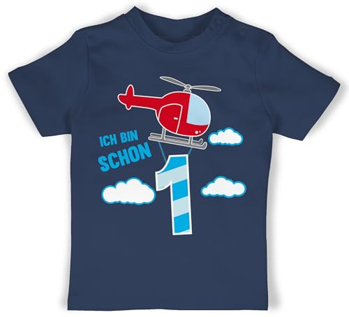 Baby T-Shirt Mädchen Jungen - 1. Geburtstag - Ich Bin Schon eins Hubschrauber - 18/24 Monate - Navy Blau - 1 Tshirts 1st Birthday Outfit one Year Shirts Geschenk+für+einjähriges+Kind 1jahriger von Shirtracer