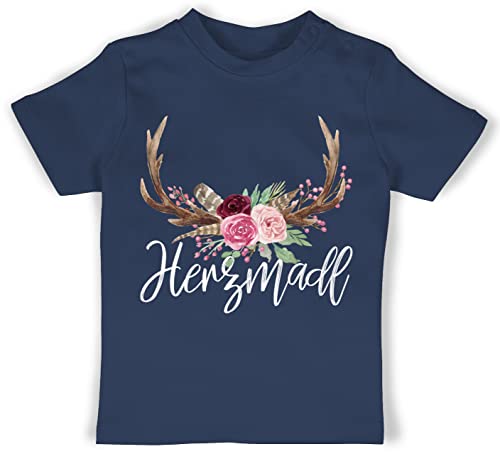 Baby T-Shirt Mädchen Jungen - Kompatibel mit Oktoberfest Outfit - Herzmadl - 18/24 Monate - Navy Blau - oktoberfestkleidung Hirsch geweih Tshirts bayerische hirschgeweih Shirt bayrischer herzmädl von Shirtracer