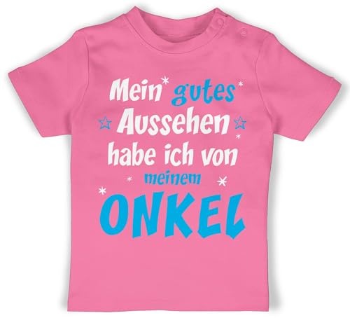 Baby T-Shirt Mädchen Jungen - Sprüche - Onkel Spruch - Mein gutes Aussehen Habe ich von Meinem Onkel - 3/6 Monate - Pink - t-Shirts für Jungs spruche sprüchen unkel Shirt mit von Shirtracer