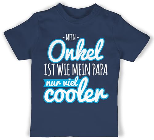 Baby T-Shirt Mädchen Jungen - Sprüche - Mein Onkel ist wie Mein Papa nur viel Cooler lila - 6/12 Monate - Navy Blau - spruche Shirt Tshirt Spruch sprüchen Babykleidung mit babygeschenke lustig von Shirtracer