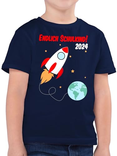 Kinder T-Shirt Jungen - Einschulung Junge - Endlich Schulkind Rakete 2024-140 (9/11 Jahre) - Dunkelblau - Tshirt t- Shirt Schulanfang zum ersten Schultag t Schulkind+t-Shirt vorschulkind-Shirt von Shirtracer