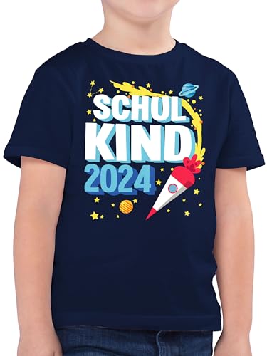 Kinder T-Shirt Jungen - Einschulung Junge - Schulkind 2024 - Rakete - 128 (7/8 Jahre) - Dunkelblau - ersten Schultag Tshirt Shirt Kids Schulanfang Schulstart einschulungsshirt starte in die Schule von Shirtracer