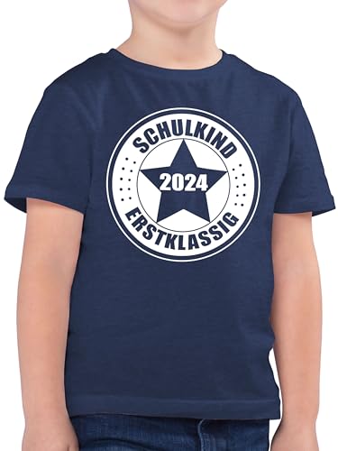 Kinder T-Shirt Jungen - Einschulung Junge - Schulkind 2024 - Erstklassig - 128 (7/8 Jahre) - Dunkelblau Meliert - Geschenke Schulanfang Shirt weißes Tshirt ich gehe zur Schule klasse .1 t von Shirtracer