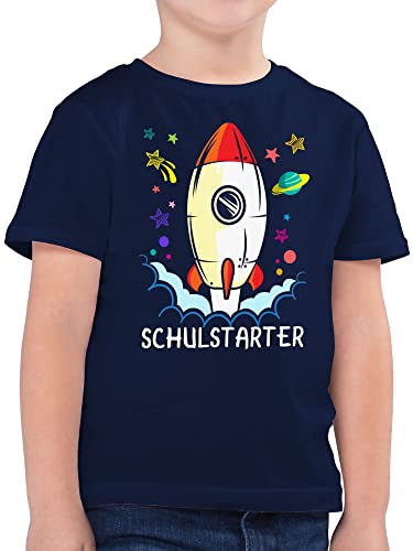 Kinder T-Shirt Jungen - Einschulung Junge - Schulstarter Rakete - bunt - 128 (7/8 Jahre) - Dunkelblau - Geschenke in die schultüte Shirt vorschul Tshirt schulanfangsgeschenk t von Shirtracer