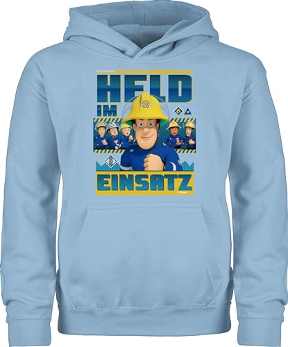 Kinder Hoodie Jungen Mädchen - Feuerwehrmann Sam - Held im Einsatz - 98 (1/2 Jahre) - Hellblau - feuerwhrmann feuerwehr flauschiger pulli feuetwehrmann kind pullover feuwehrman sweater feuerwerhman von Shirtracer