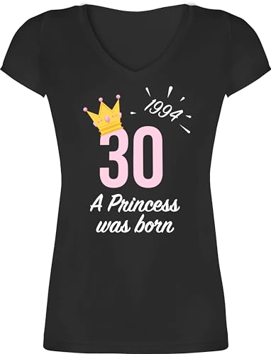 T-Shirt Damen V Ausschnitt - 30. Geburtstag - Dreißigster Mädchen Princess 1994 - L - Schwarz - zum 30 Shirt 30iger er 30er (30) für 30igsten 29+. 30te 30ter 1993 30th 30igster Jahre Geschenk von Shirtracer