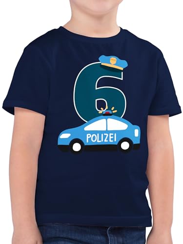 Kinder T-Shirt Jungen - 6. Geburtstag - Polizei Sechster - 128 (7/8 Jahre) - Dunkelblau - Geschenk für 6 jährigen Shirt Tshirt Jahre geburtstagsshirt Junge Kind Geburtstags Oberteil 6.Geburstag von Shirtracer