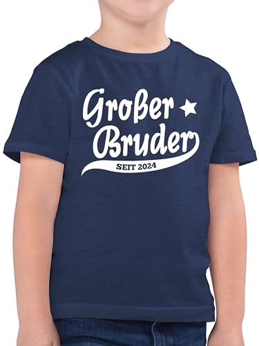 Kinder T-Shirt Jungen - Großer Bruder 2024-104 (3/4 Jahre) - Dunkelblau Meliert - Tshirt Jungs große grosser Big Brother brüder Shirt Kind 2023 großen Geschenke groser Tshirts für Geschenk von Shirtracer