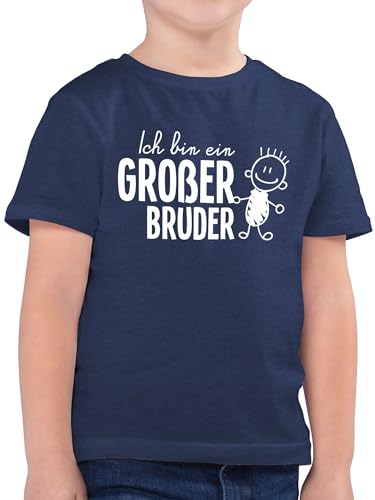 Kinder T-Shirt Jungen - Ich Bin EIN großer Bruder Strichmännchen - 104 (3/4 Jahre) - Dunkelblau Meliert - grosser Tshirt Kind Geschenk t- Shirt Geschenke für Grosse 2024 Junge große t von Shirtracer