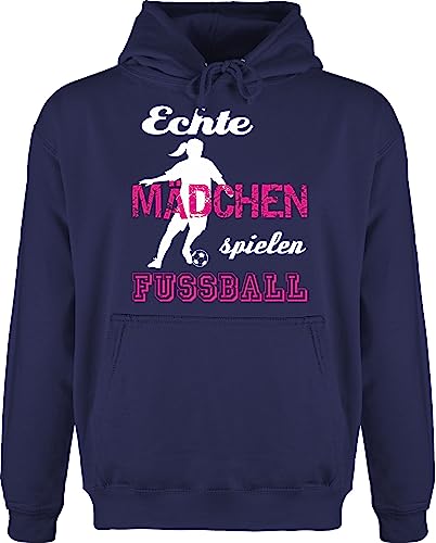 Hoodie Herren Pullover Männer - Fussball EM 2024 - Echte Mädchen spielen Fußball - XS - Navy Blau - geschenk fussballfan sprüche geschenke 2022 fußballer mädels baumwoll fussballfans maedchen von Shirtracer