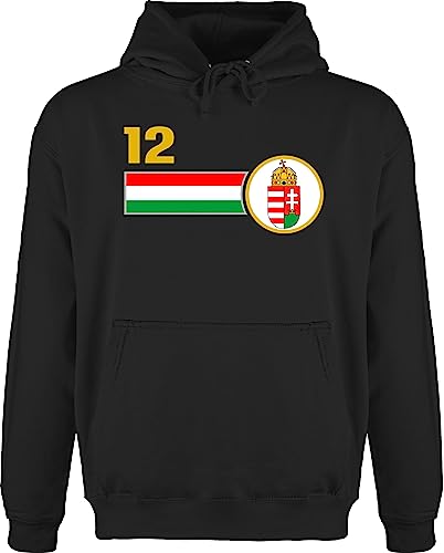 Hoodie Herren Pullover Männer - Fußball EM WM - 12. Mann Ungarn Mannschaft - L - Schwarz - fussball europameisterschaft 2024 fu ball fußball-em em24 world cup em-fanartikel fußballer fanartikel von Shirtracer