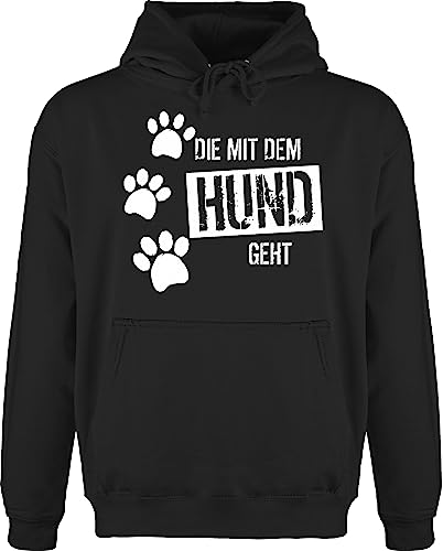 Hoodie Herren Pullover Männer - Geschenk für Hundebesitzer - Die mit dem Hund geht - L - Schwarz - gassi Kleidung hundehoodie hundefan Pfoten Pulli sprüche Hunde Hundefans hundepfoten Hoody Mann von Shirtracer