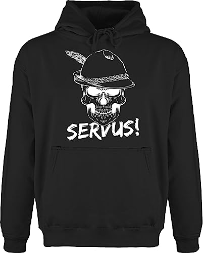 Hoodie Herren Pullover Männer - Kompatibel mit Oktoberfest - Totenkopf Servus! - weiß - 5XL - Schwarz - Trachten Bavarian Skull jh001 Oktober fest servus Kapuze bayrische sprüche bayrischer von Shirtracer