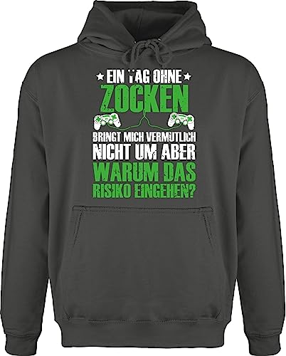 Shirtracer Hoodie Herren Pullover Männer - Nerd Geschenke - EIN Tag ohne Zocken bringt Mich vermutlich Nicht um - grün/weiß - XL - Anthrazit - polloverer nerdgeschenk Kapuzenpullover zocker von Shirtracer