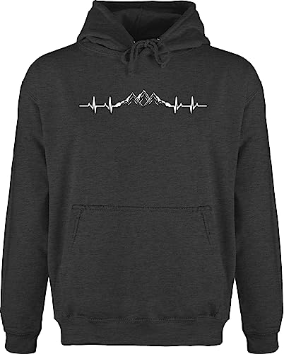 Hoodie Herren Pullover Männer - Skiurlaub Apres Ski - Berge Herzschlag - S - Anthrazit meliert - Skifahrer Kapuzenpullover Fahren Wandertag Pulli Fasching Mountains Hoody mit Wanderung Kleidung von Shirtracer