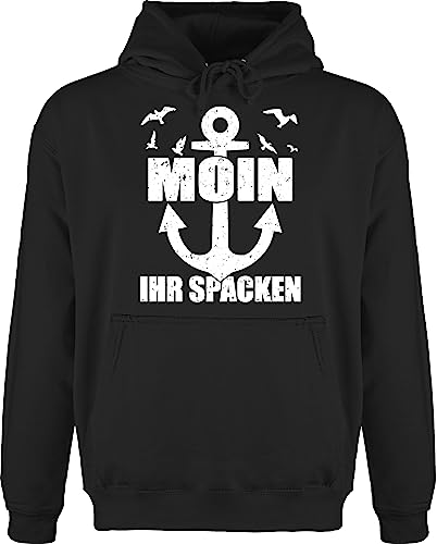 Shirtracer Hoodie Herren Pullover Männer - Sprüche Statement - Moin Ihr Spacken mit Anker - weiß - S - Schwarz - Statements moein Fun-Kapuzenpullover Aufschrift Matrosen pullis Spruch Moin,Moin Pulli von Shirtracer