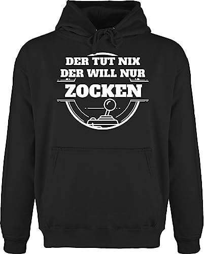 Hoodie Herren Pullover Männer - Sprüche Statement mit Spruch - Der TUT nix der Will nur zocken - XXL - Schwarz - Pulli Geschenk Nerd pullis sprüchen kaputzenpuloverer spruechen von Shirtracer