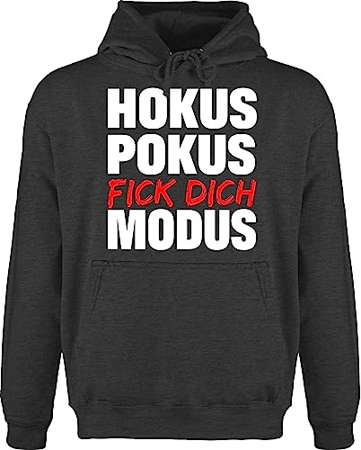 Shirtracer Hoodie Herren Pullover Männer - Sprüche Statement mit Spruch - Hokus Pokus Fick Dich Modus Rot/Weiss - M - Anthrazit meliert - pullis Hoody Oberteile Kapuzenpullover Pulli Kapuze Hoodies von Shirtracer