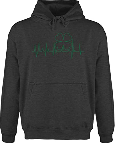 Hoodie Herren Pullover Männer - St. Patricks Day Kleeblatt Herzschlag - grün - L - Anthrazit meliert - Patrick st Saint Patrick’s Patrick's Irland Sankt st,Patrick Kleidung zum st-Patricks-Day von Shirtracer