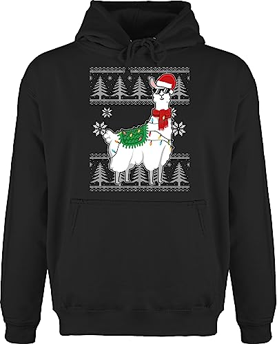 Hoodie Herren Pullover Männer - Weihnachten Geschenke Christmas Bekleidung - Weihnachtslama - weiß - XXL - Schwarz - Weihnachtspullover Weihnachts weihnachtpolover weihnachtsmotiv von Shirtracer