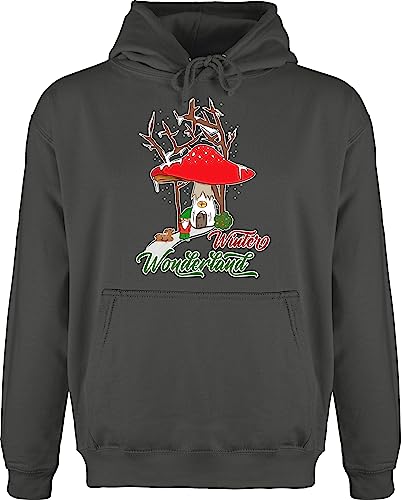 Hoodie Herren Pullover Männer - Weihnachten Geschenke Christmas Bekleidung - Winter Wonderland mit Pilz und Wichtel - XL - Anthrazit - Damen wheinachtspulover Geschenk für arbeitskollegen von Shirtracer