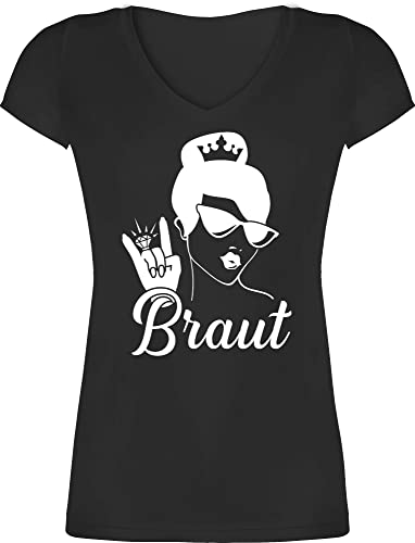 T-Shirt Damen V Ausschnitt - JGA Junggesellenabschied Frauen - Braut mit Ring weiß - 3XL - Schwarz - poltern t Shirt Frau jungesselnabschied Shirts t-Shirts junggesellinnenabschied von Shirtracer