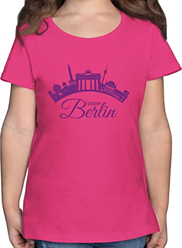 T-Shirt Mädchen - Kinder Fahnen und Flaggen - Skyline Berlin Deutschland Germany - 140 (9/11 Jahre) - Fuchsia - Tshirt Shirt t Shirt. Kind mädels Kids Berlin-t-Shirts Country Berliner Tshirts von Shirtracer