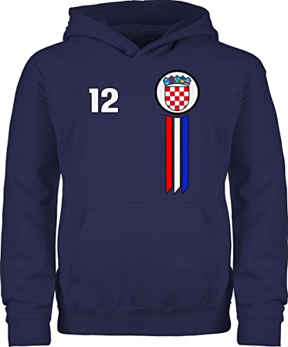 Kinder Hoodie Jungen Mädchen - Fußball EM WM - 12. Mann Kroatien Emblem - 152 (12/13 Jahre) - Navy Blau - fussball 2024 pullover fanartikel pulli fan kids europameisterschaft pullunder fu ball w m von Shirtracer