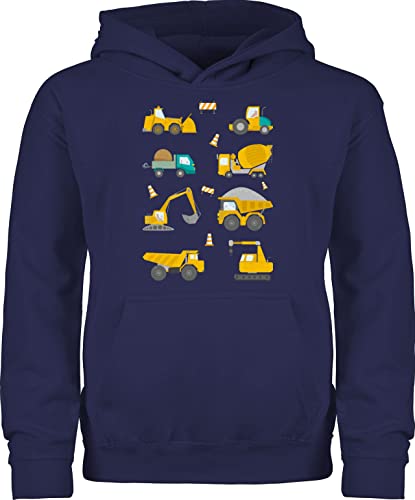 Kinder Hoodie Jungen Mädchen - Traktor Bagger und Co. - Baustellen Fahrzeuge - 128 (7/8 Jahre) - Navy Blau - baustellenfahrzeug kinderpullover baustellenfahrzeuge pullover baustelle pulli hoody von Shirtracer