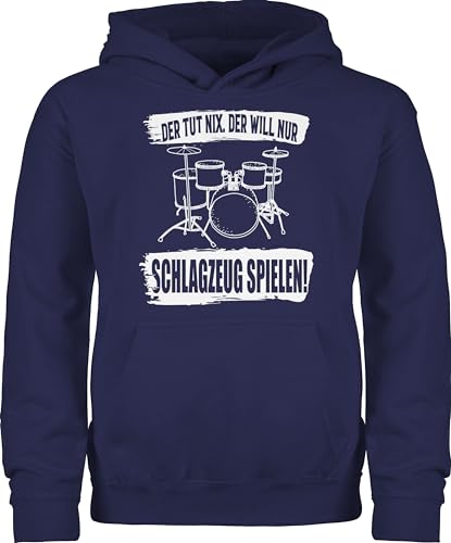 Shirtracer Kinder Hoodie Jungen Mädchen - Trend Kinderkleidung und Co - Der TUT nix. der Will nur Schlagzeug Spielen. - 152 (12/13 Jahre) - Navy Blau - kinderpullover Drummer Huddy nix Pulli Spielen von Shirtracer