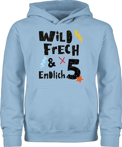 Kinder Hoodie Jungen Mädchen - 5. Geburtstag - Wild frech und endlich 5 - Wunderbar fünf Jahre - 116 (5/6 Jahre) - Hellblau - 5, birthday te kindergeburtstag happy geschenke yrs geb. year old von Shirtracer