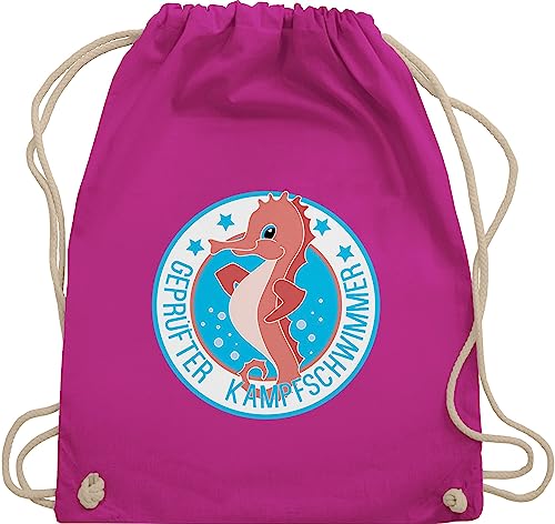 Turnbeutel Rucksack - Kinder Sport Kleidung - Seepferdchen Schwimmer - Unisize - Fuchsia - kampfschwimmer abzeichen stoffbeutel baumwolle bestanden sportsack schwimmabzeichen sportbeutel aufnäher von Shirtracer