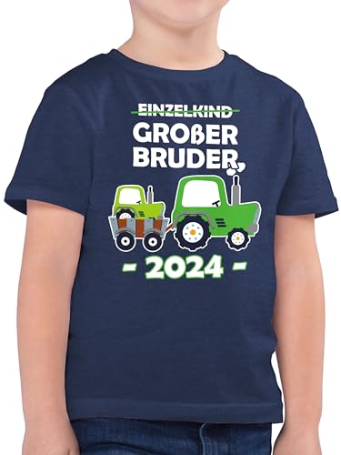 Kinder T-Shirt Jungen - Einzelkind Großer Bruder 2024 Traktor - 104 (3/4 Jahre) - Dunkelblau Meliert - Shirt Junge Tshirt grosser Big bro für große brüder Kindershirt 2023 großen Geschenke von Shirtracer