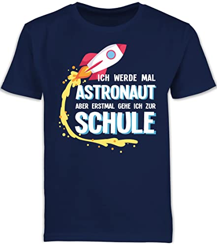 Kinder T-Shirt Jungen Schulanfang - Einschulung Junge - Ich werde mal Astronaut Aber erstmal gehe ich zur Schule Rakete - 140 (9/11 Jahre) - Navy Blau - Tshirt Schulkind schulanfänger t Shirt von Shirtracer