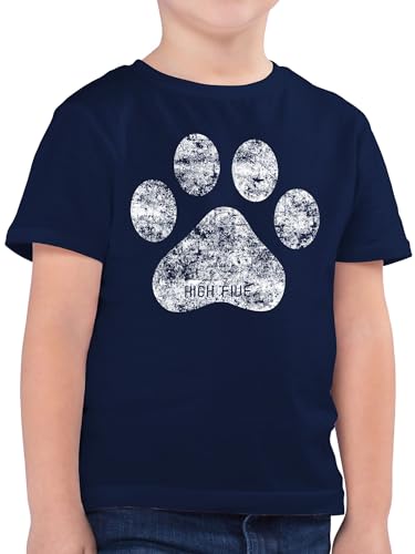 Kinder T-Shirt Jungen - Tiermotiv Animal Print - High Five Hunde Pfote - 140 (9/11 Jahre) - Dunkelblau - Pfoten Tshirt Junge tiermotive hundepfoten Tshirts hundemenschen t-Shirts hundepfote t Shirt von Shirtracer