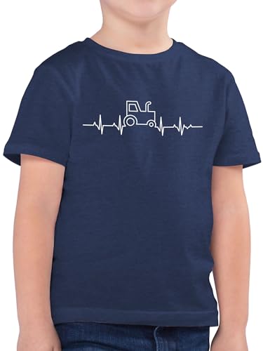 Kinder T-Shirt Jungen - Traktoren - Herzschlag Traktor - 152 (12/13 Jahre) - Dunkelblau Meliert - Traktor+Shirt+Kinder Bauer tracktoren t Shirt Jungs traktorfan Geschenk für Freund Landwirt von Shirtracer