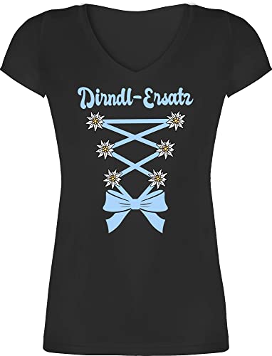 T-Shirt Damen V Ausschnitt - Kompatibel mit Oktoberfest - Dirndl Ersatz Korsage - XS - Schwarz - trachtenshirt Trachten-Tshirt bayrische kosage Tshirt trachtentshirts trachtenshirts bayrisch von Shirtracer