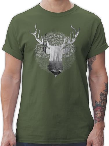 T-Shirt Herren - Kompatibel mit Oktoberfest - Hirsch Hirschkopf Hirschgeweih - XL - Army Grün - Shirt männer Trachten Tshirt Bayern t-schirt Tracht t-Shorts bayrischen sprüchen tischert Kurzarm von Shirtracer