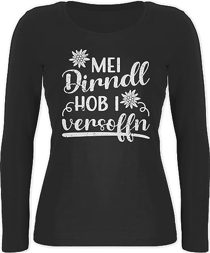 Langarmshirt Damen - Kompatibel mit Oktoberfest - MEI Dirndl Hob i versoffn - Dirndl Ersatz Tracht - XXL - Schwarz - bayerische Oberteil Trachten bayrischer Abend bayrisches Octoberfest Oberteile von Shirtracer