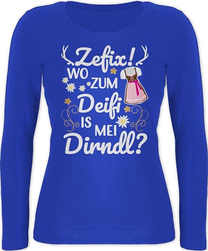 Langarmshirt Damen - Kompatibel mit Oktoberfest - Wo zum Deifi is mei Dirndl - XXL - Blau - oktoberfest- langarm trachten oberteil bayrisches bayrischer abend outfit oktober fest oberteile munich von Shirtracer