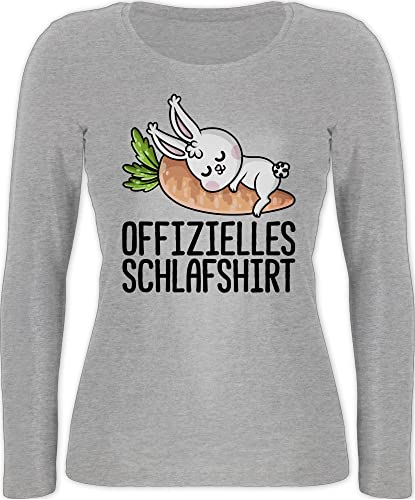 Langarmshirt Damen - Sprüche Statement - Offizielles Schlafshirt mit Hase schwarz - L - Grau meliert - Shirt Langarm Statements offizieller Schlaf Shirts Motiv Spruch schlafen Aufschrift von Shirtracer