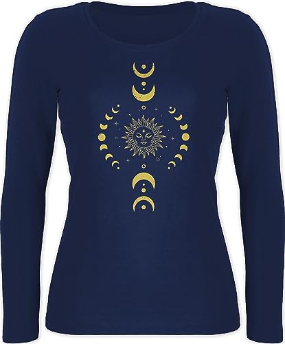 Langarmshirt Damen - Yoga Namaste Mandala Chakra - XL - Marineblau - Shirt Langarm Yoga-Langarmshirt Joga Longshirt Tshirt yogawear Meditation t lang Fans Shirts spirituell Alles für Geschenke von Shirtracer