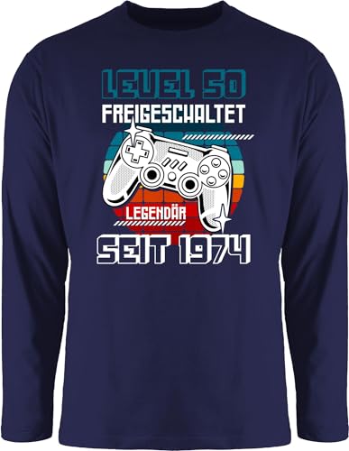 Langarmshirt Herren Langarm Shirt - 50. - Geschenke 50 Geburtstag Geschenkidee - Level 50 freigeschaltet legendär seit 1974-3XL - Navy Blau - zum 50sten Jahre fünfzig 50ste 50ster Geburstag von Shirtracer