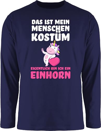 Langarmshirt Herren Langarm Shirt - Karneval & Fasching - Das ist Mein Menschen Kostüm - Eigentlich Bin ich EIN Einhorn - 3XL - Navy Blau - mit Spruch Jeck Oberteil fassenacht kostùm Erwachsene von Shirtracer