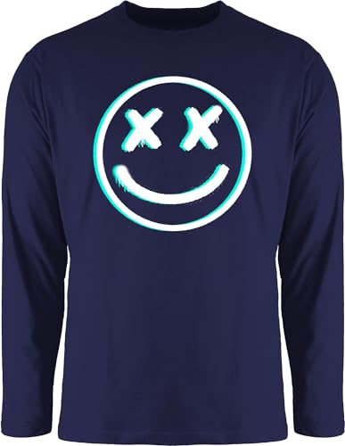 Langarmshirt Herren Langarm Shirt - Nerd Geschenke - Cooles Glitch Emoticon Face - 3XL - Navy Blau - zocker Geschenkideen nerdgeschenk zocken Nerds Gamer nerdige Geek Geeks Geschenk Computer für von Shirtracer