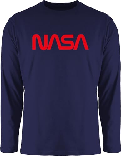 Langarmshirt Herren Langarm Shirt - Nerd Geschenke - NASA - Raumfahrt Astronaut Mondlandung Weltraum - 3XL - Navy Blau - Geek Worm Longsleeve nerdige Logo t Geeks Geschenk Tshirt Nerds & Baumwolle von Shirtracer