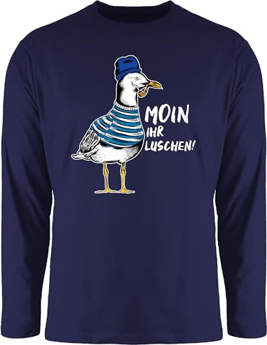 Langarmshirt Herren Langarm Shirt - Sprüche Statement - Moin Ihr Luschen - Coole Möwe - Weiß - 3XL - Navy Blau - mit Aufschrift nordsee Statements möwen Spruch möwe, Moin,Moin spacken von Shirtracer